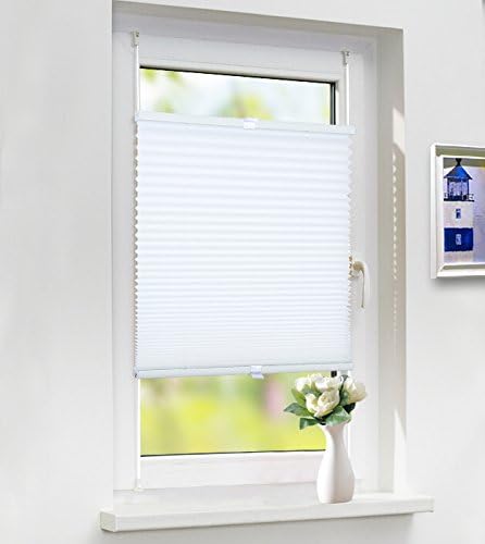 Laneetal Pleated Blind No Drilling Pleated Fabric Shade for Window with Fittings Easy Fix 60 x 220 cm White