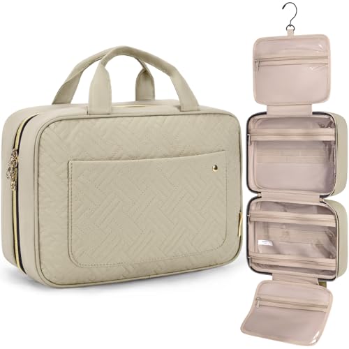 Image of BAGSMART Toiletry Bag Travel Bag with Hanging Hook, Water-resistant Makeup Cosmetic Bag Travel Organizer for Accessories, Shampoo, Full-size Container, Toiletries (Camel, Medium)