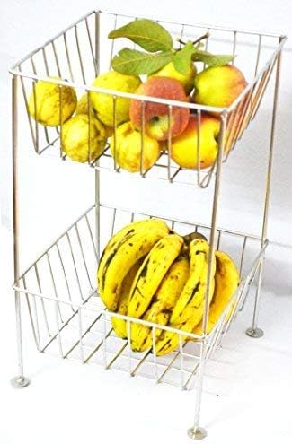 Gehwara® Stainless Steel Fruit Rack Vegetable Trolley Kitchen Storage Rack 2 Tier Square Shape Shelf (12x12x19-inch)