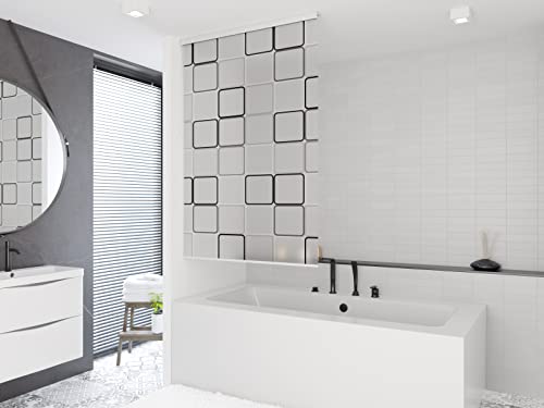 HALB-KASSETTEN DUSCHROLLO 100 cm MODELL QUADRO DUSCHVORHANG GRAU WEISS SCHWARZ! SHOWER ROLLO CURTAIN