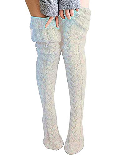 Springcmy Femme Hiver Chaud Laine Câble Tricot Multiple Chaussettes (Beige, Taille unique) Cover