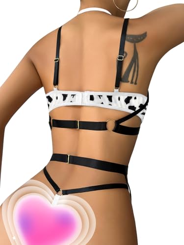 Image of Lilosy Sexy Pu Leather Strappy Underwire Garter Belt Lingerie Set