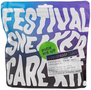Liquiproof LABS Festival Care Kit fro clothes, shoes and trainers. 50ml protector 50ml eco-cleaner, vegetable fibre brush and 5 x cleaning wipes.