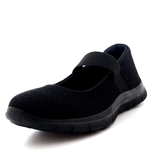 Get Fit Women’s Mary Jane Slip-On Trainers - Lightweight Elastic Walking Shoes with Cushioned Sole - Breathable Casual Sneakers for Work, Travel & Everyday Comfort - Black - UK6/EU39
