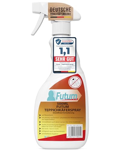 FUTUM Teppichkäfer Spray 500ml Mittel gegen Teppichkäfer - Sofortige Wirkung zur Teppichkäfer Bekämpfung Vielseitiger Schutz - Fleckenfrei mechanisches Teppichkäferspray