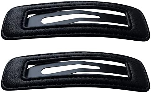 2.95" Leather Snap Clips Metal BB Clips Hair Barrettes Hair Pins Hair Slide Stylish for Women Girl,2 Pack (Black)