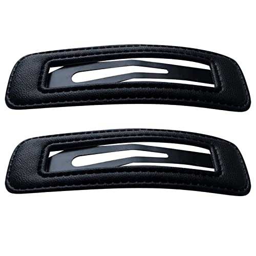 2.95" Leather Snap Clips Metal Bb Clips Hair Barrettes Hair Pins Hair Slide Stylish For Women Girl,2 Pack (Black) #TOP2