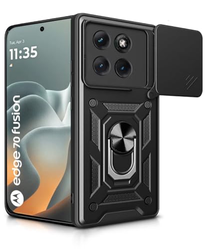 Image of WOW IMAGINE Tough Armor Bumper Mobile Back Case for Motorola Moto Edge 70 Fusion 5G | Sliding Camera Cover | Shock Proof 360 Protection | Hybrid PC + TPU | Ring Holder with Kickstand - Black