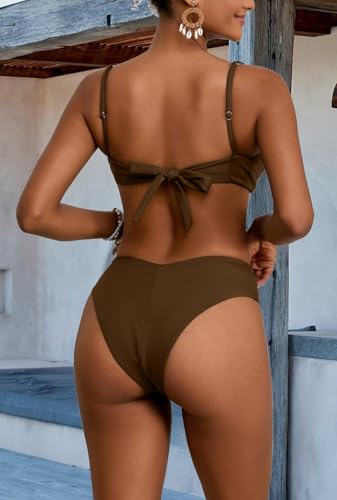 Image of geluboao Bikini Sets for Women Cheeky High Waisted Kont Front Adjustable Two Piece Swimsuit