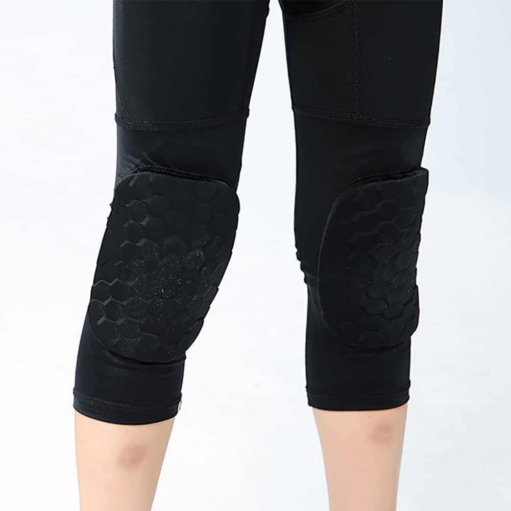 Pantalones de compresión para niños con Rodilleras Pantalones de Baloncesto Niños Deportes Juveniles 3/4 Capri Leggings Medias Acolchadas