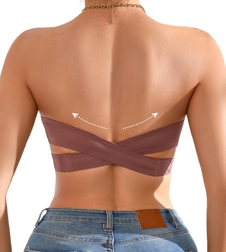 Image of DEANGELMON Strapless Bra for Women Crossover Side Closure Non-Slip Silicone Padded Bandeau Bras Wireless Tube Top Bra