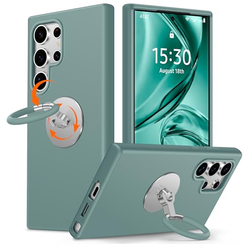Coque Samsung Galaxy S22 Ultra silicone vert avec anneau rotatif 360
