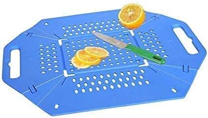 Foldable Colander Cutting Board, 3-in-1 Kitchen Tool, Fruit and Vegetable Washing Basket, Blue Orange Red