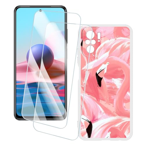OAGELIM 2�Z�b�g �X�N���[���v���e�N�^�[ + �P�[�X Xiaomi Redmi Note 10 4G (6.43 �C���`) �Ƃ̌݊������� �A�[�e�B�X�e�B�b�N�J�X�^���v�����g�J�o�[�Ƌ����K���X�t�B���� �X�N���b�`�h�~ (�t���~���S)
