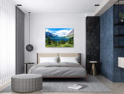 Glacier National Park Wall Art Lake Mountains Pictures Framed Canvas Prints Artwork For Living Room Bedroom Office Ready To Hang (12X16 Inch) #TOP4