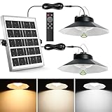 ONELEJA Solar Pendant Light - Outdoor/Indoor, 1200LM with Motion Sensor/Remote/Timer/5 Modes, Waterproof LED Lights for House, Patio, Barn (Dual Lamps)