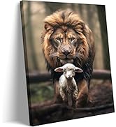 Jesus Lion King and Lamb Wall art Religious Paintings Canvas Artwork Bible Painting Print God Chr...