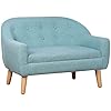 Qaba 2 seat kids sofa toddler sofa couch linen like fabric and wooden frame sofa chair for ages 3 7 11 high seat blue  urban country home decor