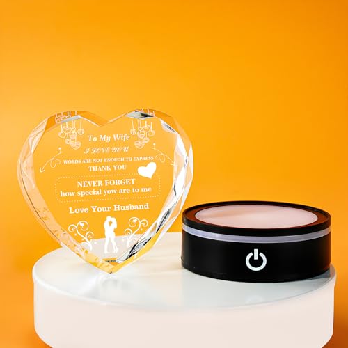 Gifts for Wife I Love You Gifts for Her from Husband Best Wife with Colorful LED Base Romantic Gift from Husband on Valentine's Birthday Day Wedding Anniversary Crystal Keepsakes Presents