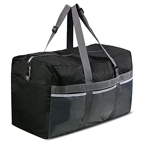 CAMPMOON Large Collapsible Duffle Bags for Men Traveling, Waterproof XL Travel Duffel Bags 75L for Airplane Camping, Black