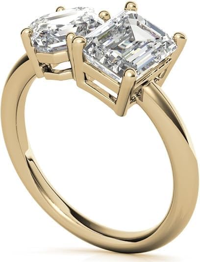 Asscher & Emerald Cut Moissanite Engagement Ring for Women, 2-Stone Moi et Toi Ring, Colorless VVS1, 10K 14K 18K Solid Gold or 925 Sterling Silver, Promise Wedding Anniversary Christmas Gift