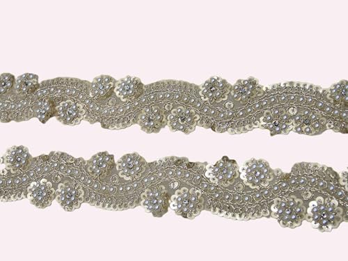 Image of Strala Golden Color Laces for Dresses, Sarees, Lehenga, Suits, Bags, Decorations, Borders, Crafts and Home Decor,Blouse (3 mtr) Design-117 (Golden Double Flower)