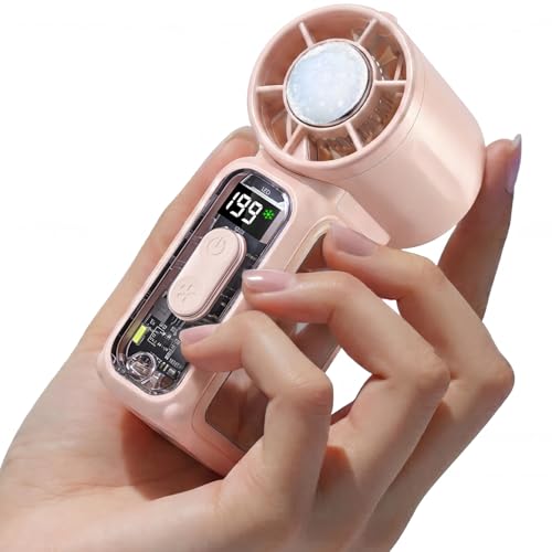 GlobalCrown Handventilator akku aufladbar (3600 mAh) mit LED Taschenlampe Mini Ventilatoren klein mit Kühlkompresse kleines Taschenformat für Reisen Konzerte Camping und sich schminken mit Spiegel