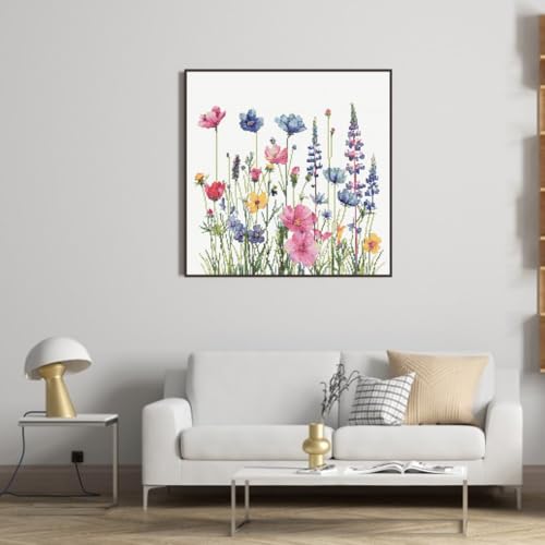 Image of KYOQFVN Flower Stamped Cross Stitch Kits for Adults，11CT Needlepoint Counted Cross Stitch Kits for Beginner，Printed Dimensions - Embroidery Kit Arts and Crafts 14x14 Inch