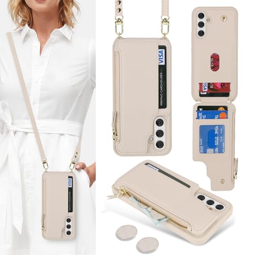 Étui portefeuille A54 5G pour femme avec sangle amovible et grande poche zippée