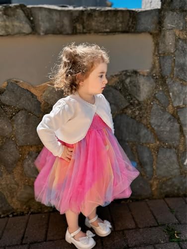 Image of Miipat Toddler Girls Cardigan Long Sleeve Bolero Shrug Kids Knit Sweater Cover Up Button Closure Cropped Tops
