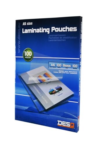 DESQ® A5 100 Micron Gloss Laminating Pouches with Rounded Corners - Pack of 100 154x216mm Premium
