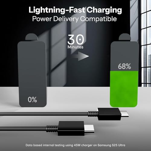 Image of Type C to Type C Mobile SuperFast Charging Cable for Data Transfer Galaxy A55 /M55 /F55 /F15 /M15 /A14 /A34 /F23 /M14 /M34 /M33 /S21fe /S22 /S23 /S23 Fe 5G /S24, White (Free Cable Protector)