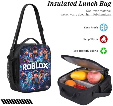 NuiLixkng Game Backpack 3PCS with Lunch Bag Box and Pencil Case 17.3in Laptop Bag Adjustable Strap Robl Art Daypack - 3