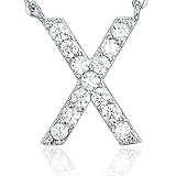 PAVOI 14K White Gold Plated Cubic Zirconia Initial Necklace | Letter Necklaces for Women | X Initial PAVOI 14K White Gold Plated Cubic Zirconia Initial Necklace | Letter Necklaces for Women | X Initial