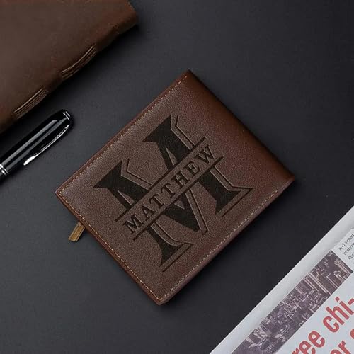 ENOMY Custom Leather Wallet for Men, Personalized Wallet for Father, Son, Boyfriend, Gifts for Wedding, Father's Day, Anniversary, Birthday, Graduate (Brown)4
