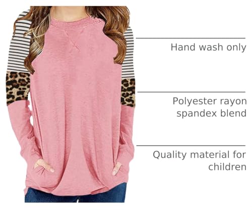 Image of SELINK Girls Big Kids Long Sleeve Striped Color Block Pocket Tees | Casual Loose Fit With Side Pockets,Soft Stretch Polyester Blend For Big Girls Daily&Back To School Wear