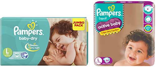 Image of Pampers Active Baby Diapers, Large, 50 Count & Pampers Baby Dry Diaper Pants, Large 60 Count