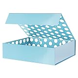 GREEN BEAN Gift Box 13x9.7x3.4 Inches, Fathers Day Large Baby Blue with Lid for Presents, Magnetic Gift Box for Clothes, Shirt (Glossy Metallic Baby Blue, Dot Design Inside)