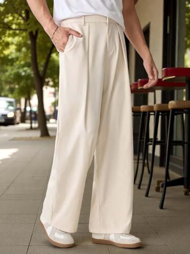 Image of KOTTY Men's Wide Leg Casual Style Korean Trousers with Relaxed Fit Tailoring Modern Structured Design for Professional Wear