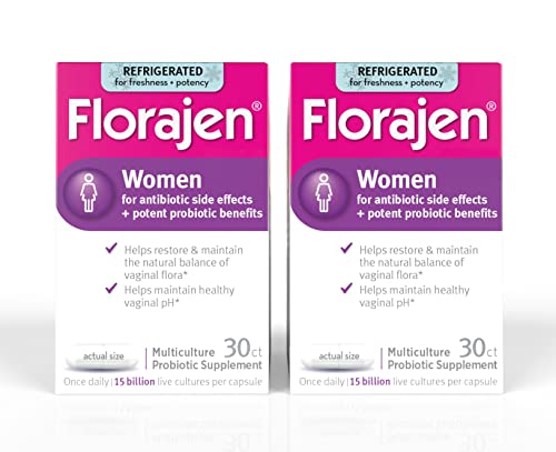Florajen Refrigerated Probiotics for Women, Multi Enzyme Probiotic, Supports Vaginal Balance, Relieves Gas, Bloating, & Constipation, 15 Billion CFUs, 30 Ct, 2 Pack