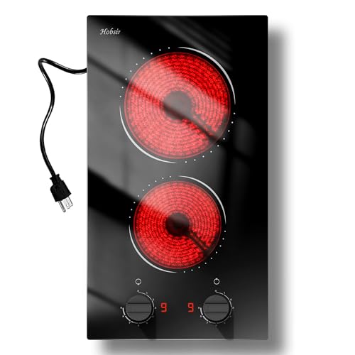 Hobsir 2-Burner Electric Cooktop 2000W, 12", Knob Control