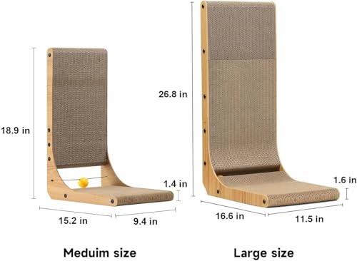 FUKUMARU Cat Scratcher, 18.9 Inch L Shape Cat Scratch Pad, Vertical Cat Scratcher Wall Mounted, Cat Scratching Cardboard with Ball Toy for Indoor Cats - Image 6
