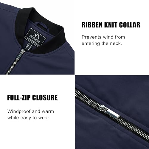 Image of MAGCOMSEN Men's Bomber Jackets Windproof Water Resistant Windbreaker Full Zip Outwear Jacket Casual Padded Coats Navy 2XL