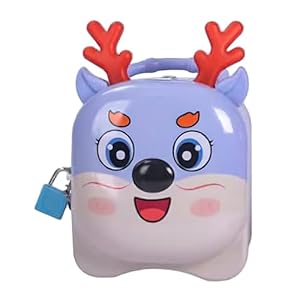 WISHKEY Reindeer Theme Piggy Bank for Kids, Money Saving Container with Lock & Keys, Coin Collector Storage Box with Handle, Money Bank for Boys & Girls, 3+ Years (Pack of 1, Purple)