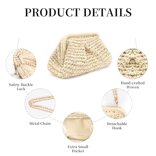 Image of Straw Clutch Purses - Straw Crossbody Bags for Women Woven Purse Beach Handbags Cloud Dumpling Pouch