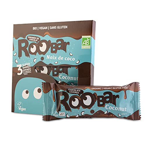 Roo'bar Barres Vegan sans Gluten Noix de Coco Enrobées Chocolat Noir - Lot de 3 - encas sportif - snack sain - 100% naturel – Image 3
