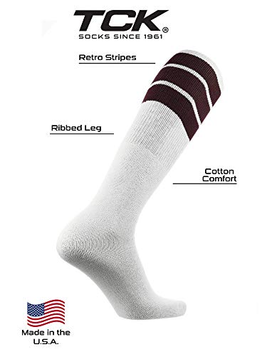 Image of TCK Retro Tube Socks with Stripes for Men & Women - 3 Stripe, 70's 80's Deadlift Socks