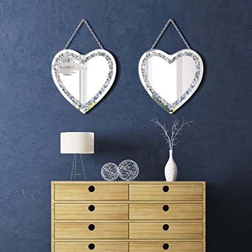 DMDFIRST Heart Shaped Silver Glass Mirror 2 Pack 12x12inch Crystal Crush Diamond Decor Chain Mirror for Wall Decoration - Image 4