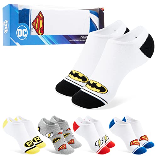 dc comics Calcetines Hombre Divertidos - Pack de 5 Calcetines Cortos (Blanco)