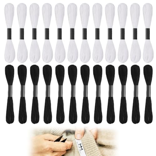 JUGUTA Juego De 24 Hilos De Bordar Negro, Hilo De Bordar De 120 Yardas, Hilo De Algodón, Hilo De Punto De Cruz, Ideal Para Pulseras De La Amistad Y Trabajos De Bordado